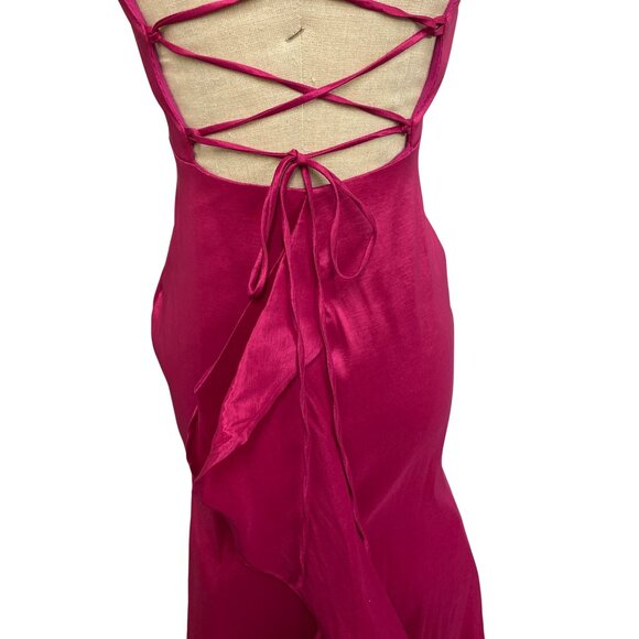 Jump Apparel By Wendye Chalin Fuchsia Satin Mermaid Dress With Back Lace-Up Deta - Picture 8 of 10